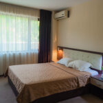 Room with double bed; hotel room